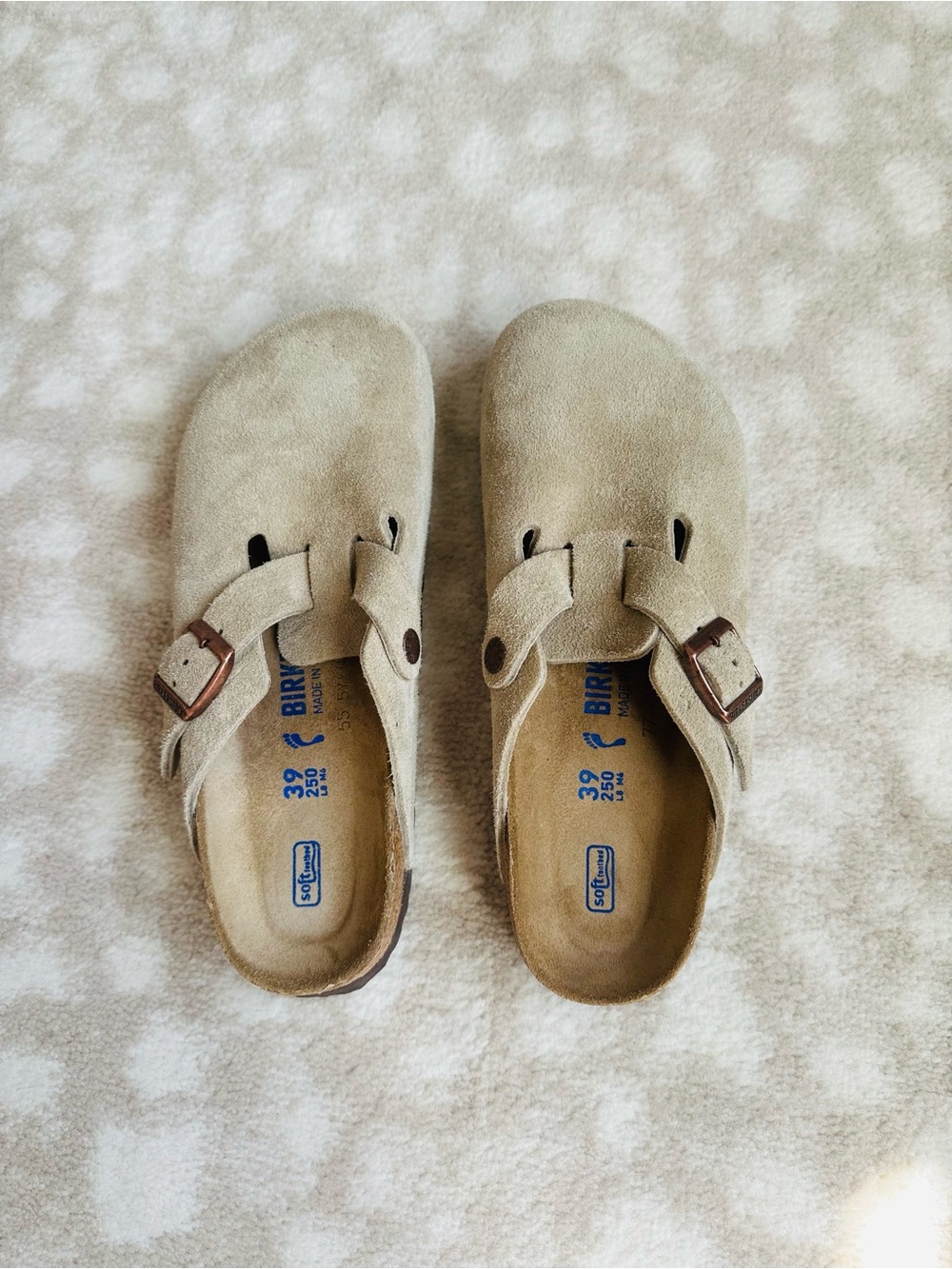 Birkenstock Boston  Soft Footbed Suede Clogs in Light Beige